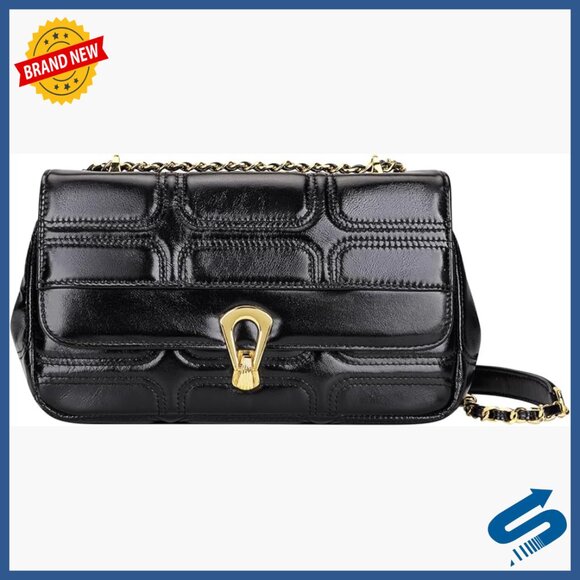 Quilted Leather Crossbody Bag with Adjustable Chain Strap Medium Satchel